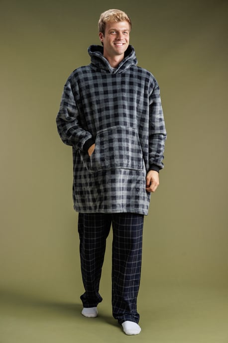 Grey Check Print Oversized Hoodie Blanket - Image 3