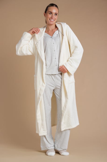 Ivory Quilted Hooded Dressing Gown - Image 3