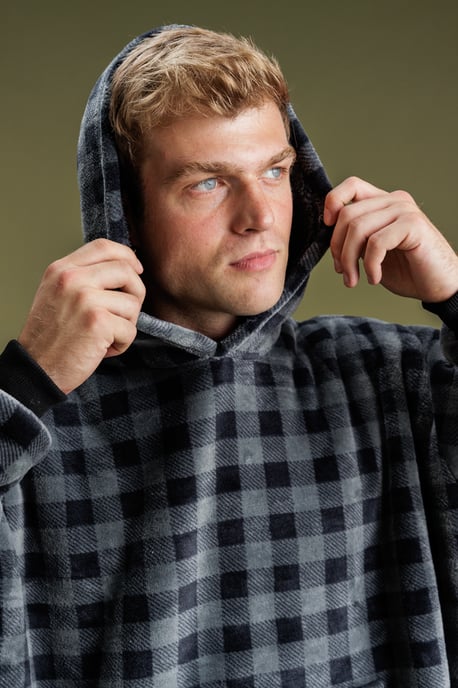 Grey Check Print Oversized Hoodie Blanket - Image 4
