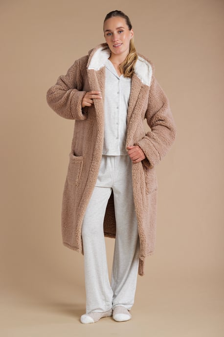Tan Fluffy Hooded Dressing Gown - Image 3