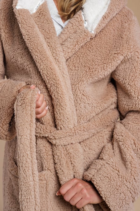 Tan Fluffy Hooded Dressing Gown - Image 4