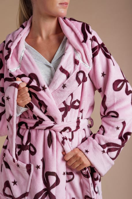 Pink Bow Print Fluffy Hooded Dressing Gown - Image 4