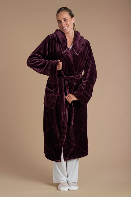 Burgundy Quilted Hooded Dressing Gown - Image 1