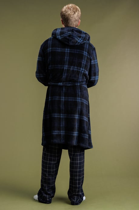 Black Check Hooded Fleece Dressing Gown - Image 2