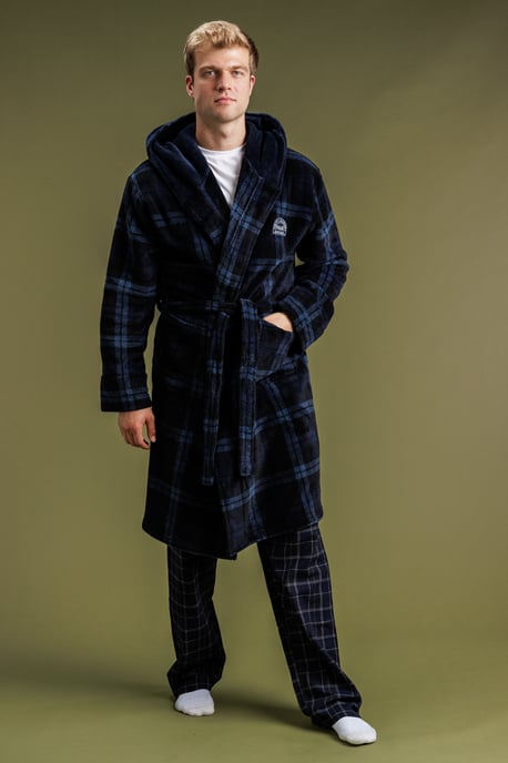 Black Check Hooded Fleece Dressing Gown - Image 3