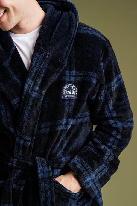 Black Check Hooded Fleece Dressing Gown - Image 4