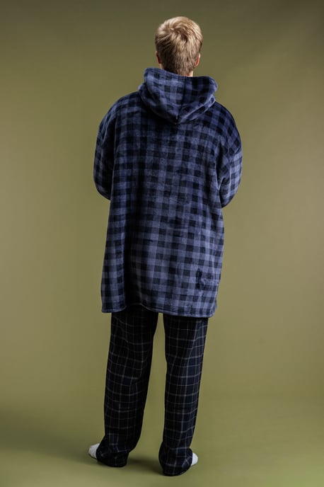 Navy Check Print Oversized Hoodie Blanket - Image 2
