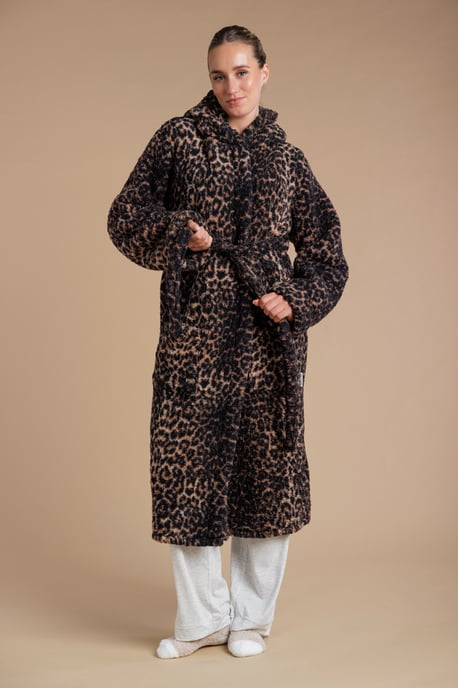 Brown Leopard Print Hooded Dressing Gown - Image 1