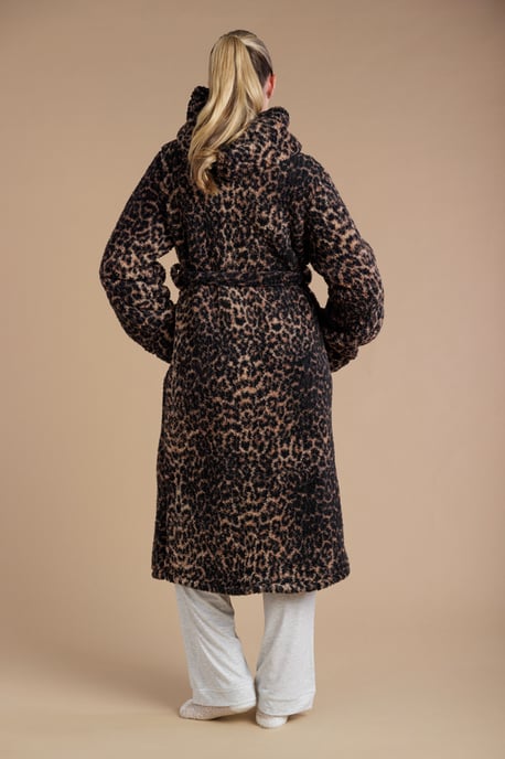 Brown Leopard Print Hooded Dressing Gown - Image 2