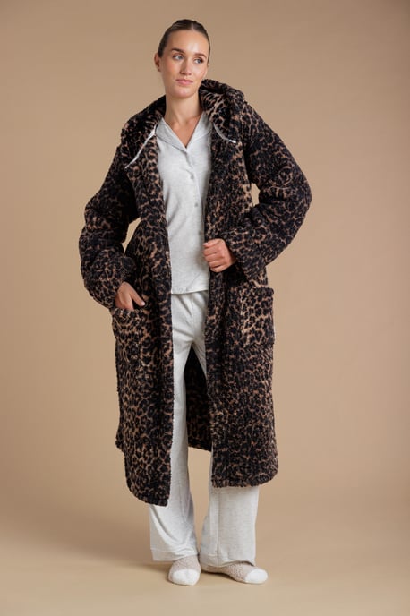 Brown Leopard Print Hooded Dressing Gown - Image 3