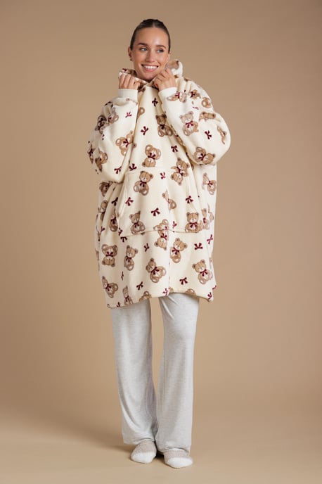 Ecru Teddy Bear Hooded Blanket - Image 1