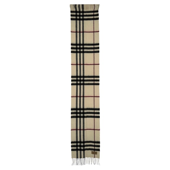 Burberry jätterutig halsduk med fransar i krämfärgad kashmir - Image 1