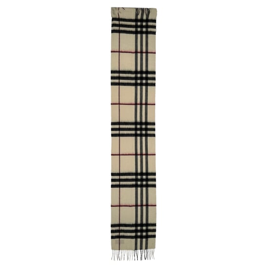 Burberry jätterutig halsduk med fransar i krämfärgad kashmir - Image 2