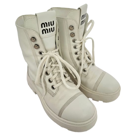 Miu Miu veterlaarzen in wit leer - Image 5