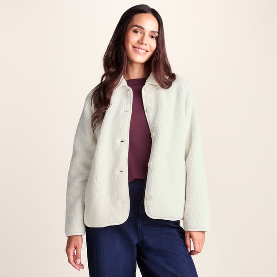 Chantal Womens Warm Sherpa Shacket - Vanilla - Image 3