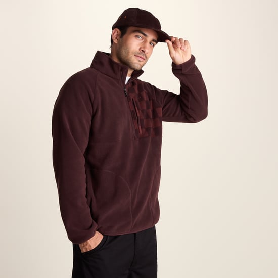Barker Mens Midweight Microfleece Half Zip Pullover - Deep Brown - Image 3