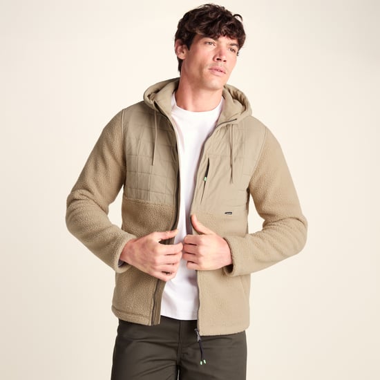 Hare Mens Padded Sherpa Hooded Jacket - Light Sand - Image 3