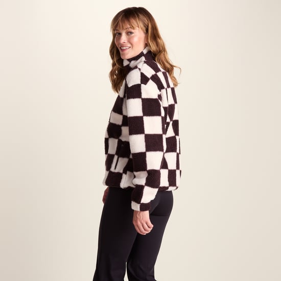 Sara Womens Relaxed Fit Sherpa Fleece Zip Neck - Huckleberry Checkerboard - Image 2