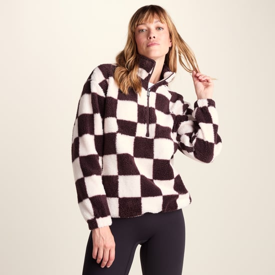 Sara Womens Relaxed Fit Sherpa Fleece Zip Neck - Huckleberry Checkerboard - Image 3