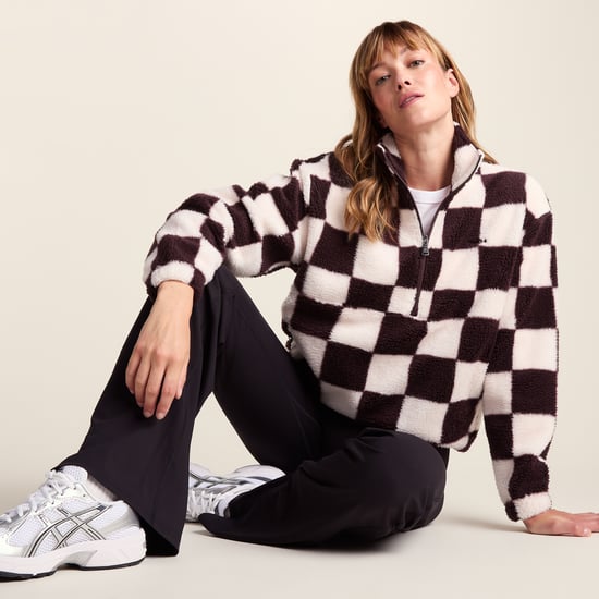 Sara Womens Relaxed Fit Sherpa Fleece Zip Neck - Huckleberry Checkerboard - Image 4