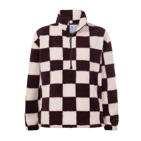 Sara Womens Relaxed Fit Sherpa Fleece Zip Neck - Huckleberry Checkerboard - Image 5