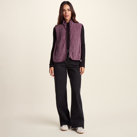 Firth Womens Gingham Midweight Microfleece Gilet - Mauve Gingham - Image 1