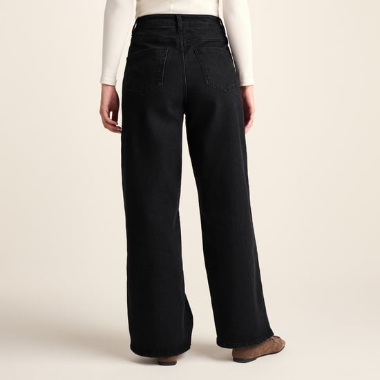 Harriet Womens High Rise Wide Leg Jeans - Black Denim - Image 2