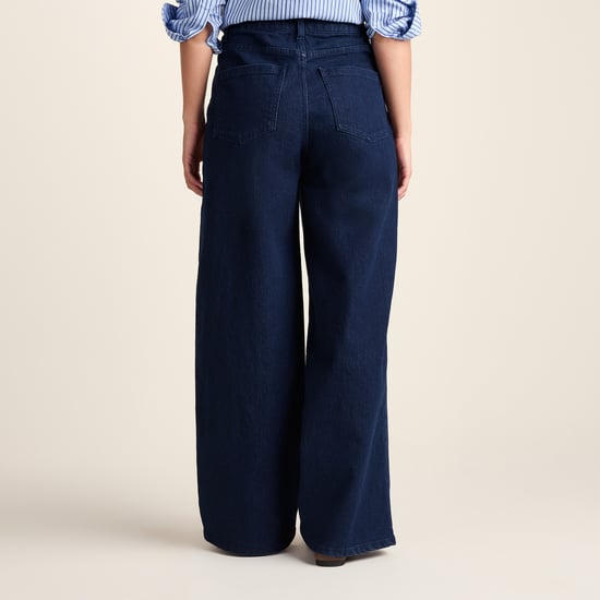 Harriet Womens High Rise Wide Leg Jeans - Indigo Blue - Image 2
