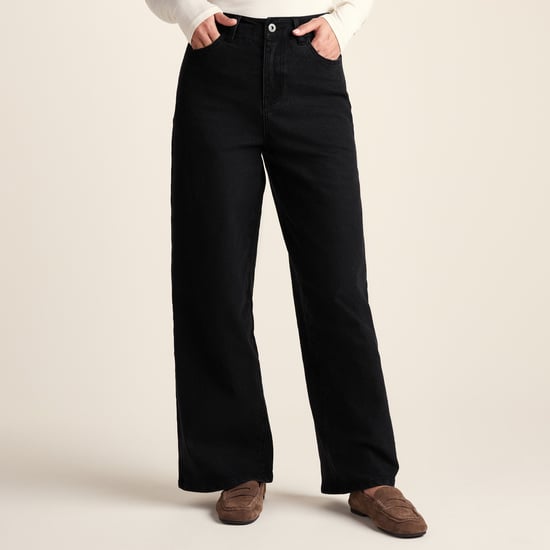 Harriet Womens High Rise Wide Leg Jeans - Black Denim - Image 3