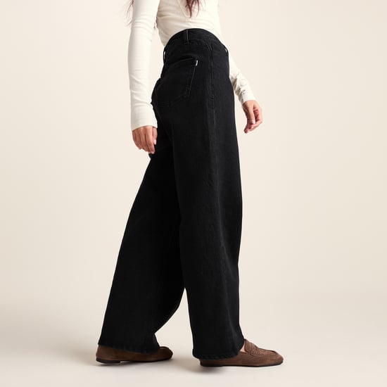Harriet Womens High Rise Wide Leg Jeans - Black Denim - Image 6