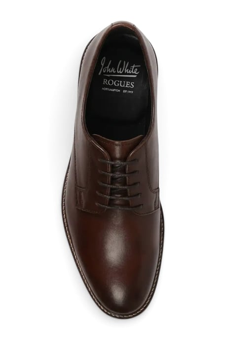 John White Men's Black Leather Plain Toe Derby Lace-Up Shoes - Tanner - Image 2