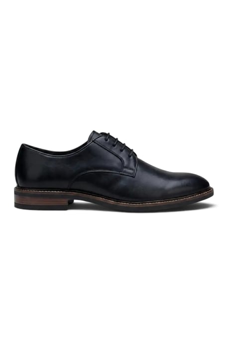 John White Men's Black Leather Plain Toe Derby Lace-Up Shoes - Tanner - Image 1