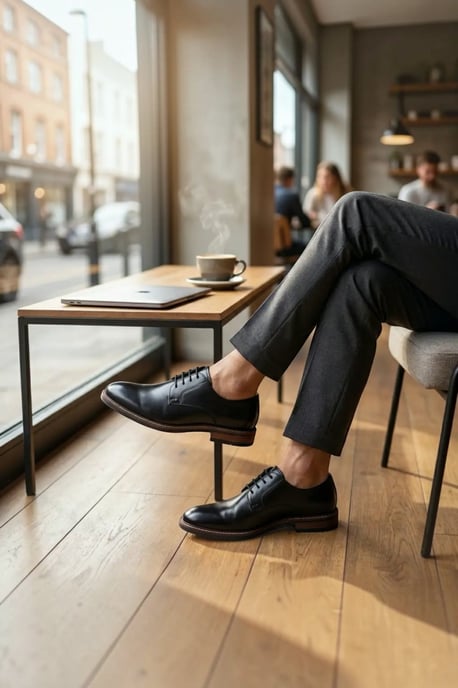 John White Men's Black Leather Plain Toe Derby Lace-Up Shoes - Tanner - Image 3
