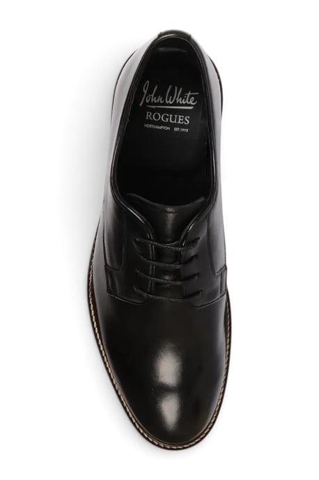 John White Men's Black Leather Plain Toe Derby Lace-Up Shoes - Tanner - Image 4