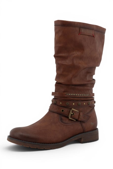 Womens Cognac Brown Faux Leather Mid-Calf Slouch Riding Boots - M0052003 - Image 2