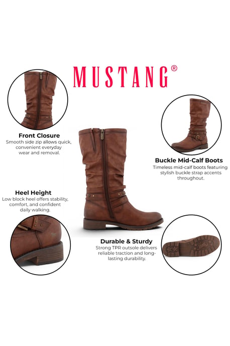 Womens Cognac Brown Faux Leather Mid-Calf Slouch Riding Boots - M0052003 - Image 3