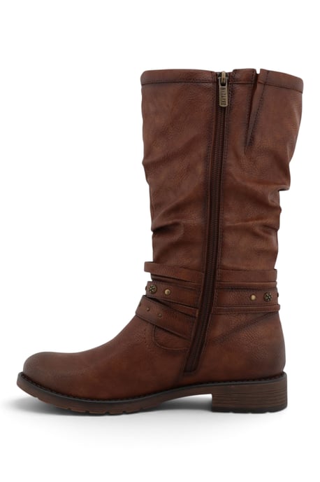 Womens Cognac Brown Faux Leather Mid-Calf Slouch Riding Boots - M0052003 - Image 4