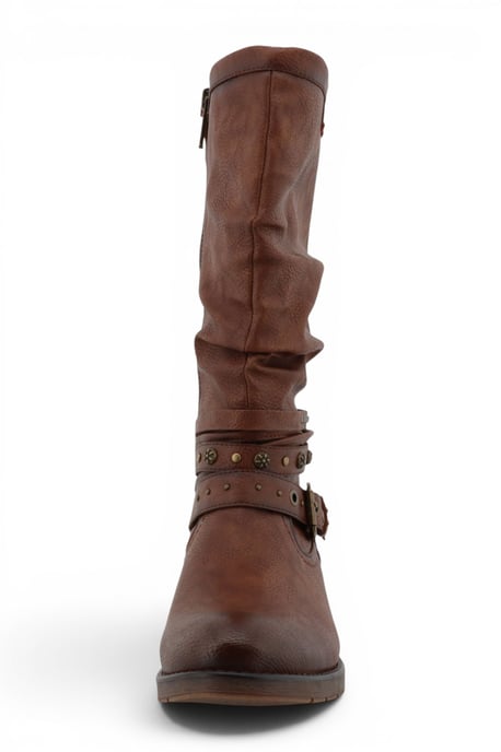 Womens Cognac Brown Faux Leather Mid-Calf Slouch Riding Boots - M0052003 - Image 5
