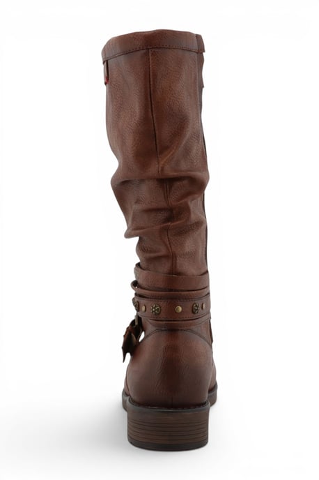 Womens Cognac Brown Faux Leather Mid-Calf Slouch Riding Boots - M0052003 - Image 6