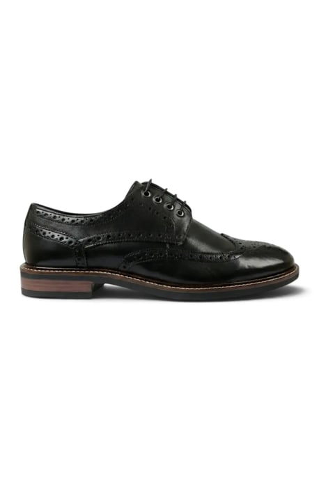 John White Men's Black Leather Wingtip Brogue Lace-Up Shoes-Stokes - Image 1