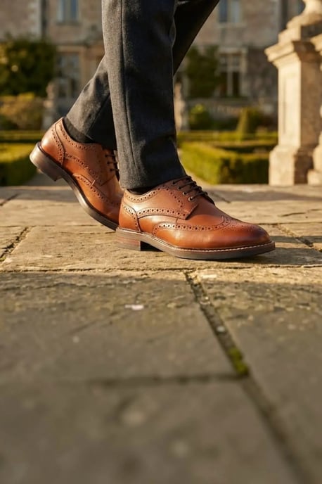 John White Men's Tan Leather Wingtip Brogue Lace-Up Shoes-Stokes - Image 3