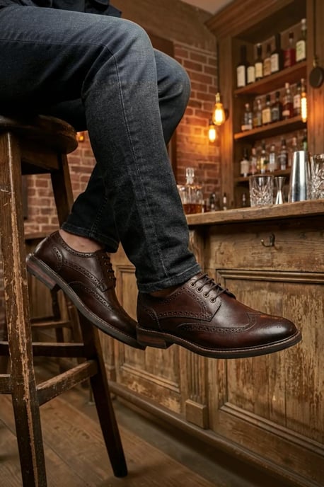 John White Men's Brown Leather Wingtip Brogue Lace-Up Shoes-Stokes - Image 3