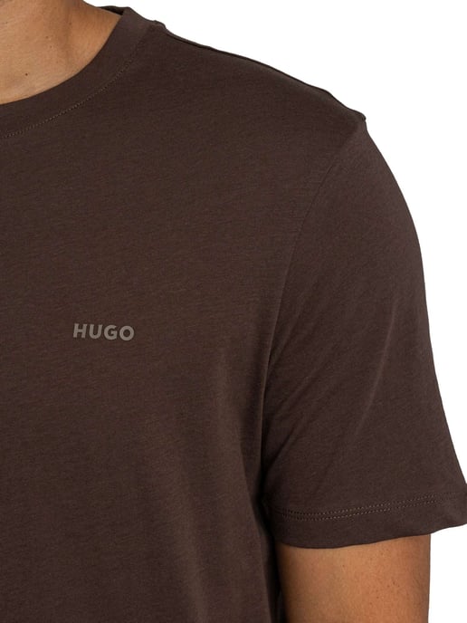 HUGO Dero222 T-Shirt Met Logo Op De Borst, Bruin - Image 4