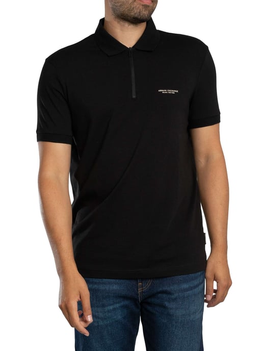 Armani Exchange Slim Polo Shirt Met Logo En Rits, Zwart - Image 1