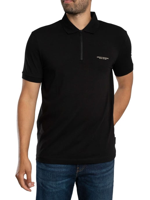 Armani Exchange Slim Polo Shirt Met Logo En Rits, Zwart - Image 2