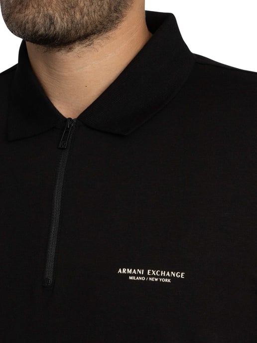 Armani Exchange Slim Polo Shirt Met Logo En Rits, Zwart - Image 4