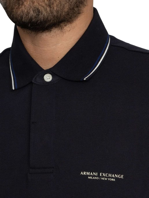 Armani Exchange Logo Polo Shirt, Blue - Image 4