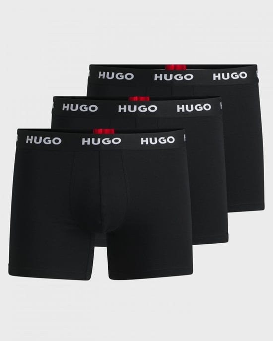 HUGO Mens Three-Pack of Stretch-Cotton Boxer Briefs with Logo Waistbands NOS - Image 1