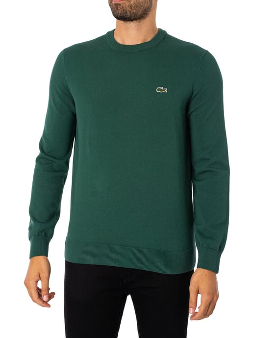 Lacoste Organic Cotton Crew Neck Knit, Green - Image 1