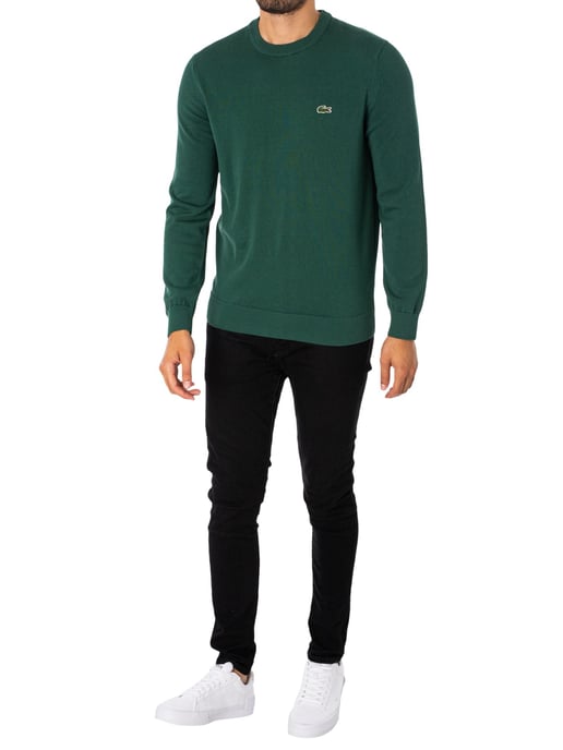 Lacoste Organic Cotton Crew Neck Knit, Green - Image 5